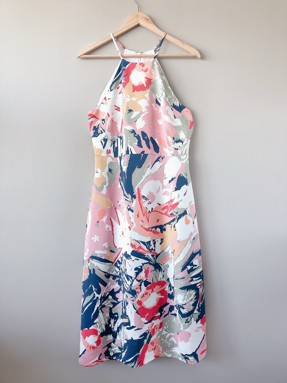 Club Monaco Floral Halter Midi Dress with tie sash
